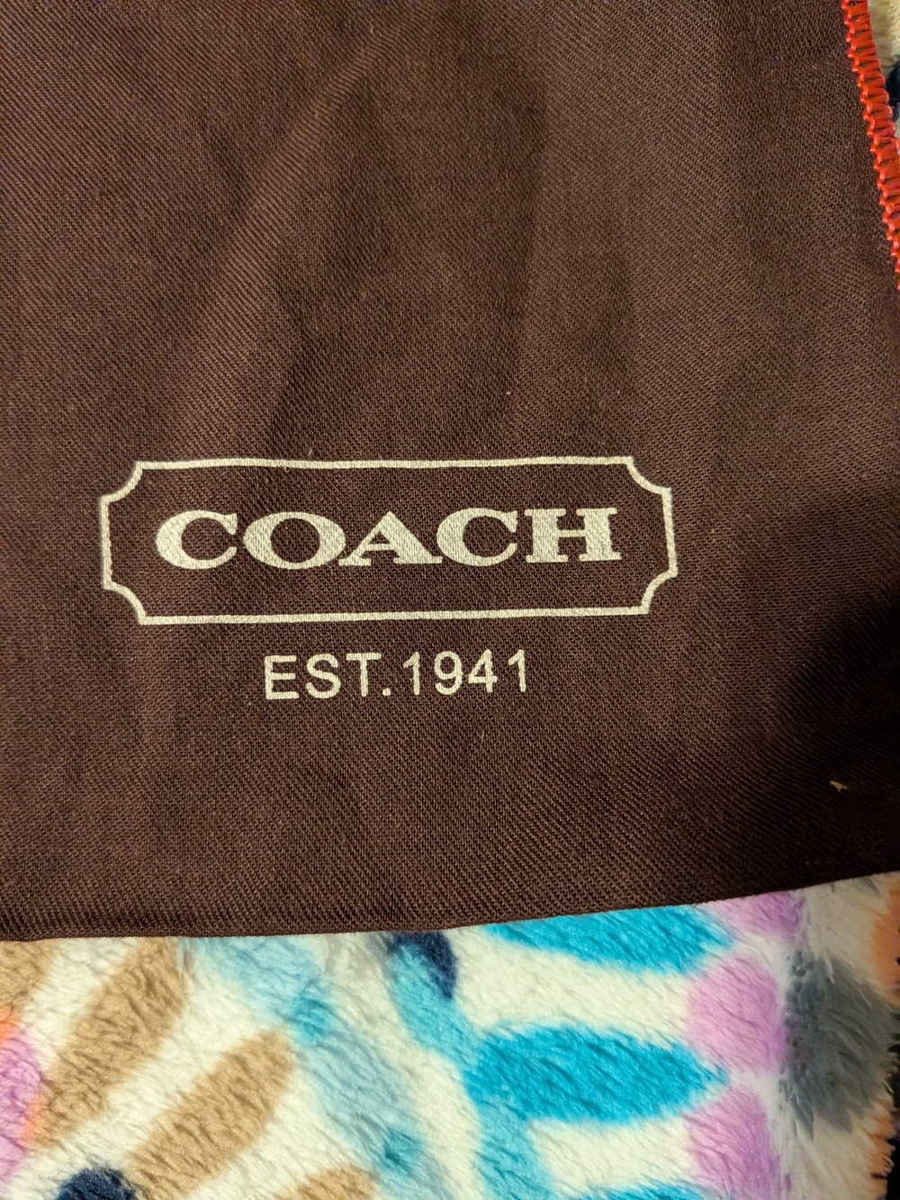 Coach Brown Drawstring Dust Bag with Red Trim - Picture 2 of 6
